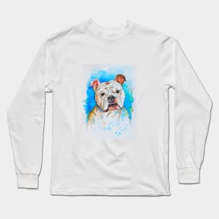 English Bulldog pet portrait watercolor painting Long Sleeve T-Shirt